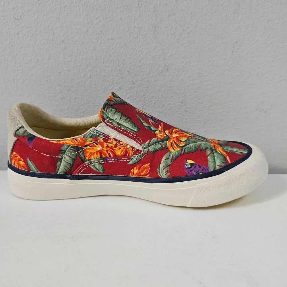 Seavees Womens Hawthorne Slip On Magnum Shoes Size 5 Red Hawaiian Bird‎ Poplin